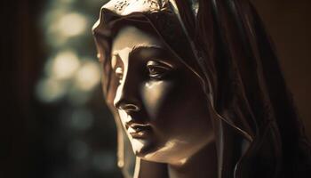 cristianesimo bellezza catturato nel statua di preghiere donna all'aperto generato di ai foto