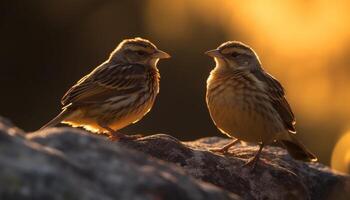 giallo passero perching su ramo, godendo tranquillo tramonto all'aperto generato di ai foto