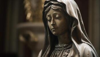 religioso statua simboleggia spiritualità e bellezza nel Gotico architettura generato di ai foto