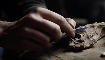 craftsperson fabbricazione fatti in casa mestiere Prodotto con metallo lama e pelle generato di ai foto