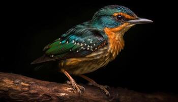 Multi colorato storno perching su ramo, Guardando ape mangiatore nel Africa generato di ai foto