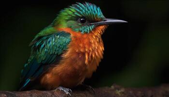 vivace colibrì perching su ramo nel tropicale foresta pluviale habitat generato di ai foto