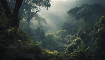 mistero avventura nel buio tropicale foresta pluviale rivela bellezza nel natura generato di ai foto