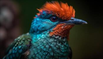 maestoso ara perching su ramo, vivace piume nel messa a fuoco generato di ai foto