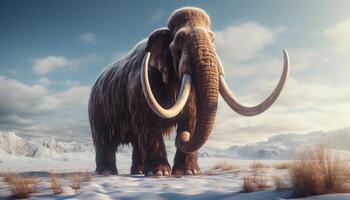 elefante a piedi nel inverno paesaggio, maestoso forza nel movimento generato di ai foto