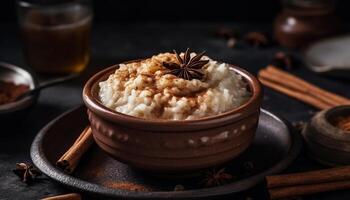 fatti in casa fiocchi d'avena dolce con fresco frutta e stella anice stagionatura generato di ai foto