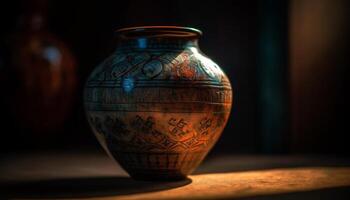 antico terracotta vaso, ornato modello, rustico eleganza, creativo mestiere Prodotto generato di ai foto
