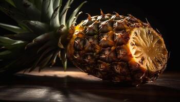 maturo ananas fetta, succoso e dolce, un' tropicale estate dolce generato di ai foto