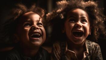 allegro bambini godendo divertimento e risata in casa con amicizia e solidarieta generato di ai foto