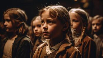 un' allegro gruppo di bambini sorridente all'aperto, godendo solidarieta generato di ai foto