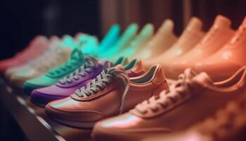 uomini sport collezione elegante pelle scarpe nel Multi colorato variazioni generato di ai foto