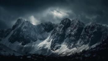 maestoso montagna picco nel drammatico cielo, Perfetto per montagna arrampicata avventura generato di ai foto