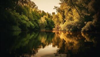 tranquillo autunno prato riflette vivace natura selvaggia colori a crepuscolo generato di ai foto