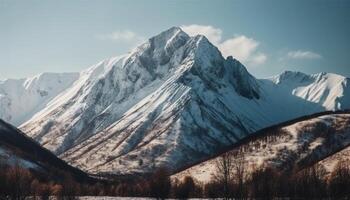 panoramico inverno paesaggio maestoso Innevato montagna gamma nel tranquillo scena generato di ai foto
