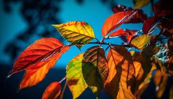 vivace autunno foresta, Multi colorato foglie, luminosa giallo acero albero generato di ai foto