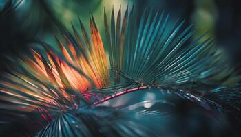 vivace macro foresta raggiante conifero crescita nel buio fondale generato di ai foto