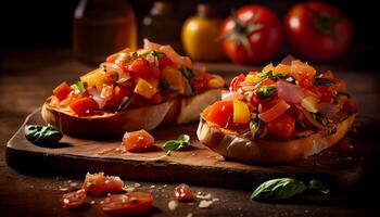 fresco buongustaio Ciabatta Sandwich con grigliato carne generato di ai foto