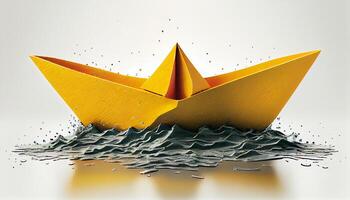 nautico nave andare in barca su colorato carta onda illustrazione generato di ai foto