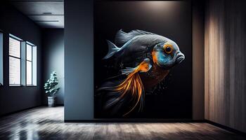 pesce nuoto nel buio subacqueo spazio astratto illustrazione generato di ai foto