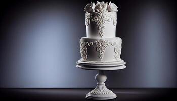 celebrativo nozze torta con decorativo cioccolato eleganza generato di ai foto