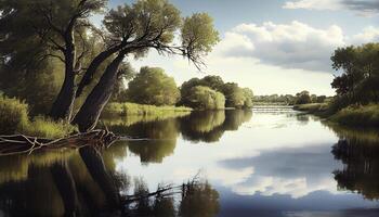 natura bellezza riflessa nel tranquillo foresta stagno generato di ai foto