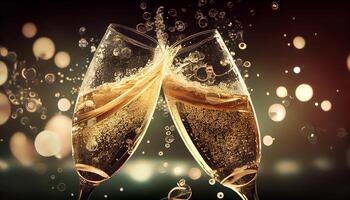 Champagne celebrazione, alcool bevanda e liquido bolla su generato di ai foto