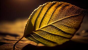 vicino su di vivace giallo foglia vena nel natura ,generativo ai foto