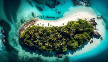 tropicale vacanza blu acqua sabbia palma alberi ,generativo ai foto