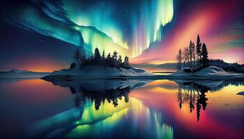notte cielo si illumina maestoso inverno paesaggio e montagne ,generativo ai foto