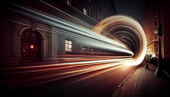 sfocato movimento, velocità, e vivace città vita illuminante ,generativo ai foto
