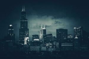 Chicago città orizzonte buio blu foto