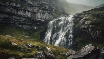 maestoso montagna gamma, tranquillo scena, fluente acqua, naturale bellezza generativo ai foto