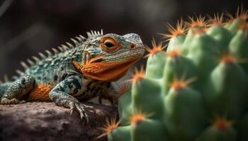 verde iguana su ramo, bilancia e colonna vertebrale nel messa a fuoco generato di ai foto