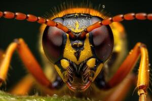 ritratto macro insetto su il foglia ai generativo foto