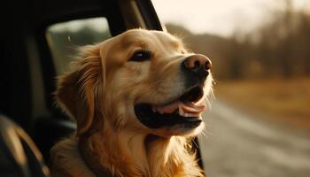 sorridente di razza cane da riporto seduta nel natura bellezza generato di ai foto