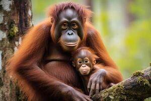 ritratto orangutan su il foresta ai generativo foto
