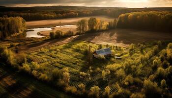 camion guida attraverso idilliaco rurale autunno paesaggio generato di ai foto