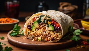 grigliato Manzo taco con fresco guacamole e coriandolo generato di ai foto