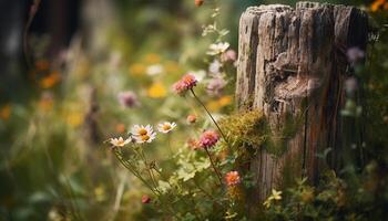 Fiore di campo prato vetrine bellezza nel natura Multi colorato crescita e freschezza generato di ai foto