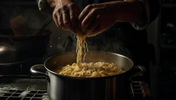 mano miscelazione fresco Farina per fatti in casa pasta generato di ai foto