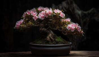 ornato ceramica vaso detiene rosa azalea fiorire generato di ai foto