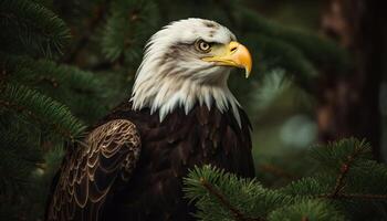 maestoso Calvo aquila perching su albero ramo generato di ai foto