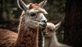 carino alpaca sfiora nel verde prato, soffice vello generato di ai foto