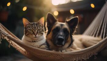 carino animali domestici giocando insieme, di razza cane sorridente generato di ai foto