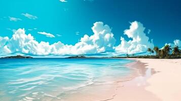paesaggio Immagine di estate spiaggia lato soleggiato giorno per sfondo. modello ragnatela luogo design. generativo ai foto
