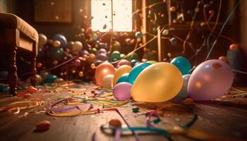 vivace colori illuminare allegro compleanno celebrazione in casa generato di ai foto