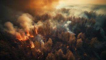 ardente foresta, Fumo e fiamma, spaventoso atmosfera generato di ai foto