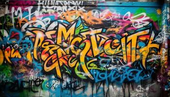 vivace graffiti murale raffigura città vita caos generato di ai foto