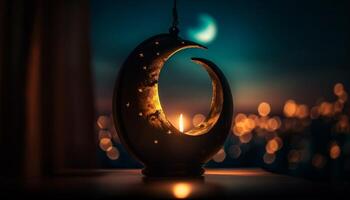 incandescente, illuminato divinità simbolo celebra Ramadan notte generato di ai foto
