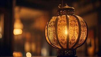 raggiante lanterna si blocca nel ornato bicchiere lampadario generato di ai foto
